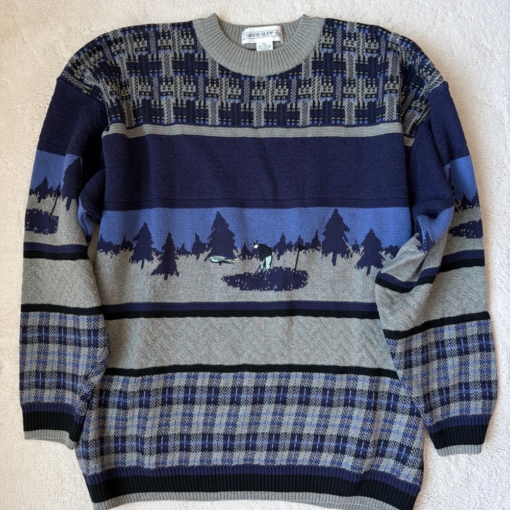 Vintage Grand Slam Blue and Gray Crewneck Golf Sweater Men Size XL